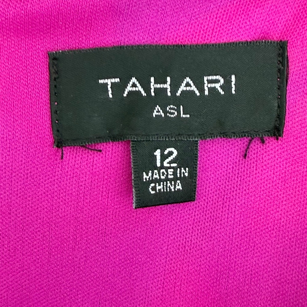 Tahari ASL Womens Pink Floral Faux Wrap Ruffle Midi Dress Long Sleeve Size 12 - Picture 3 of 12